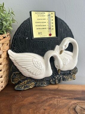 Vintage 1972 Miller Studios SWANS BATHOMETER THERMOMETER Wall caulkware Plaque